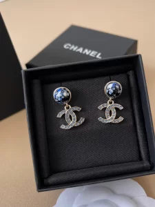 Chanel Crystal CC Blue Pearl Earrings