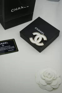 Chanel Vintage White CC Logo Brooch