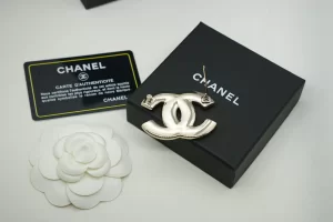 Chanel Vintage White CC Logo Brooch