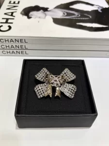 Chanel Crystal CC Bow Brooch