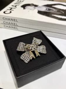 Chanel Crystal CC Bow Brooch