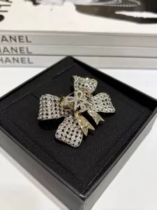 Chanel Crystal CC Bow Brooch