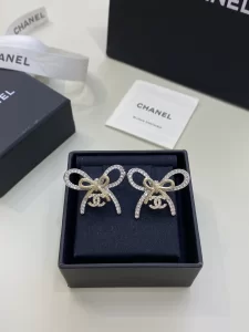 Chanel Crystal CC Bow Drop Earrings