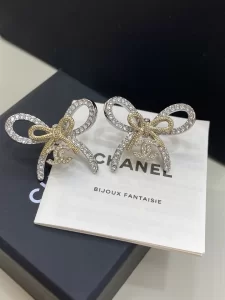 Chanel Crystal CC Bow Drop Earrings