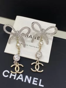 Chanel Crystal CC Bow Drop Earrings