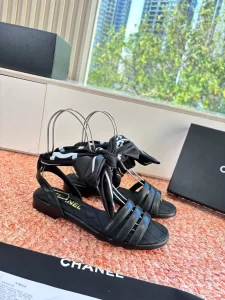 Chanel Black Leather Flat Sandals