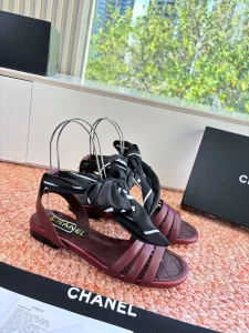 Chanel Red Leather Flat Sandals