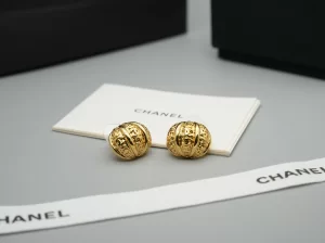Chanel Coco Mark Gold Button Earrings