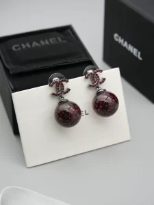 Chanel Red Black Pearl CC Logo Earrings