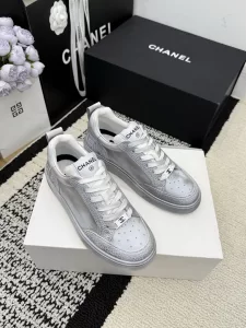Chanel Silver Leather Sneakers