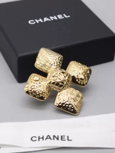 Chanel Gold Metal CC Logo Leaf Brooch