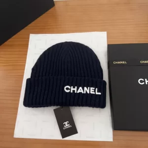 Chanel Logo Cashmere Knit Beanie Black