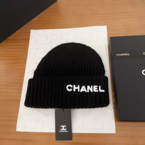 Chanel Logo Cashmere Knit Beanie Black