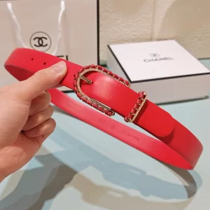 Chanel Red Calfskin Leather Belt 30MM