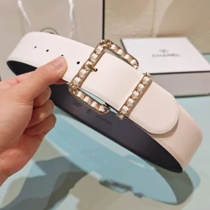 Chanel White Calfskin Leather Belt 50MM