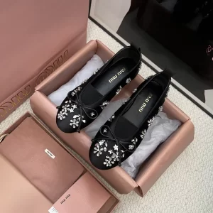 Miu Miu Black Satin Ballet Flat