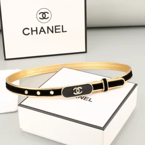 Chanel CC Logo Thin Belt Black Gold 20MM