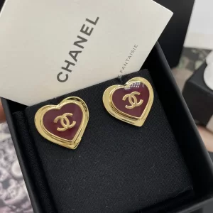 Chanel CC Heart Drop Earrings Red