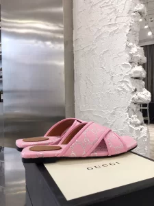Luxury Womens Shoes Gucci GG Fabric Slide Sandal in Pink 35 To 40 A136PP380 AA145900