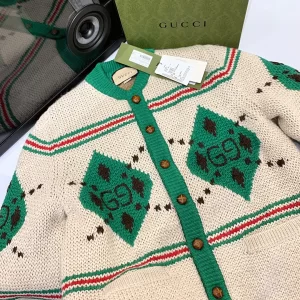 Luxury Womens Clothing Gucci Alpaca Wool Jacquard Cardigan SML A154PP580 AA146114