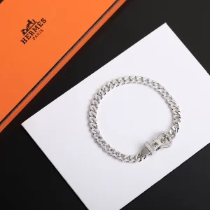 Hermes Boucle Sellier Silver Bracelet 