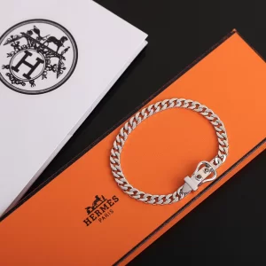 Hermes Boucle Sellier Silver Bracelet 