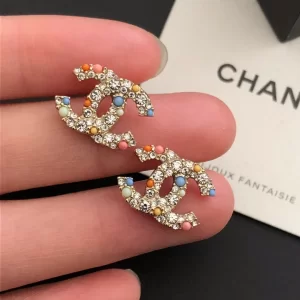Chanel Vintage Crystals CC Logo Earrings 