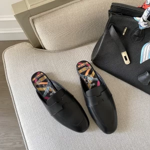 Luxury Womens Shoes Hermes Catena Mule in Black Goatskin 35 To 41 A136PP420 AA147334