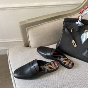 Luxury Womens Shoes Hermes Catena Mule in Black Goatskin 35 To 41 A136PP420 AA147334