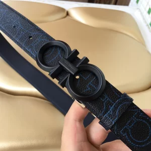 Luxury Womens Belts Ferragamo Gancini Buckle Leather Belt Blue 34MM A175PP240 AA147679