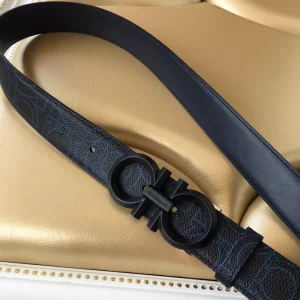 Luxury Womens Belts Ferragamo Gancini Buckle Leather Belt Blue 34MM A175PP240 AA147679