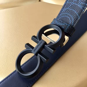 Luxury Womens Belts Ferragamo Gancini Buckle Leather Belt Blue 34MM A175PP240 AA147679
