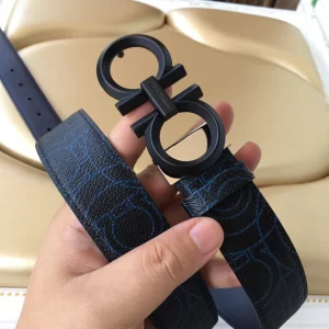 Luxury Womens Belts Ferragamo Gancini Buckle Leather Belt Blue 34MM A175PP240 AA147679