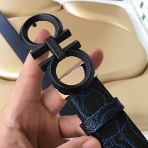 Luxury Womens Belts Ferragamo Gancini Buckle Leather Belt Blue 34MM A175PP240 AA147679