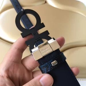 Luxury Womens Belts Ferragamo Gancini Buckle Leather Belt Blue 34MM A175PP240 AA147679