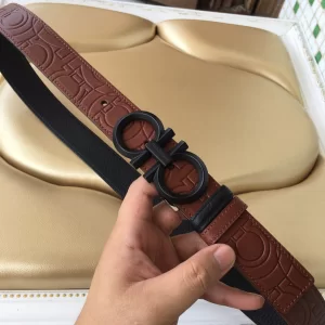 Ferragamo Gancini Buckle Leather Belt Brown 34MM 