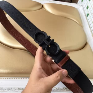 Ferragamo Gancini Buckle Leather Belt Brown 34MM 