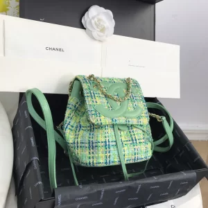 Luxury Womens Handbags Chanel Tweed Backpack Green AS0325 23x21x15CM A53PP880 AA147827