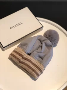 Luxury Womens Hats Chanel CC Knit Winter Hat with Pom Blue A190PP95 AA148262