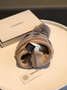 Luxury Womens Hats Chanel CC Knit Winter Hat with Pom Blue A190PP95 AA148262