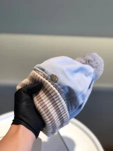 Luxury Womens Hats Chanel CC Knit Winter Hat with Pom Blue A190PP95 AA148262