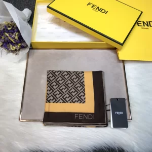 Luxury Womens Scarf Fendi FF Logo Cashmere Silk Scarf Brown 90x90CM A190PP180 AA148210