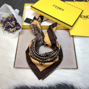 Luxury Womens Scarf Fendi FF Logo Cashmere Silk Scarf Brown 90x90CM A190PP180 AA148210