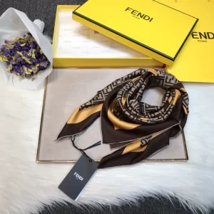 Luxury Womens Scarf Fendi FF Logo Cashmere Silk Scarf Brown 90x90CM A190PP180 AA148210