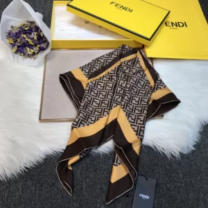 Luxury Womens Scarf Fendi FF Logo Cashmere Silk Scarf Brown 90x90CM A190PP180 AA148210