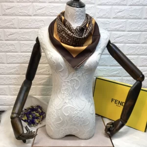 Luxury Womens Scarf Fendi FF Logo Cashmere Silk Scarf Brown 90x90CM A190PP180 AA148210