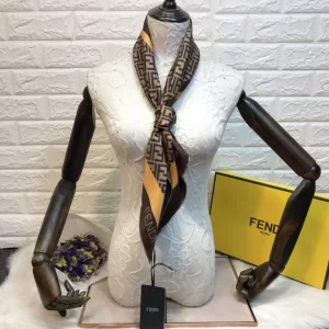 Luxury Womens Scarf Fendi FF Logo Cashmere Silk Scarf Brown 90x90CM A190PP180 AA148210
