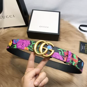 Gucci GG Marmont Floral Black Leather Belt 38MM 