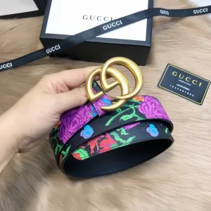 Luxury Womens Belts Gucci GG Marmont Floral Black Leather Belt 38MM A175PP240 AA148919