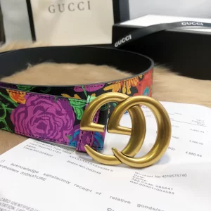 Luxury Womens Belts Gucci GG Marmont Floral Black Leather Belt 38MM A175PP240 AA148919